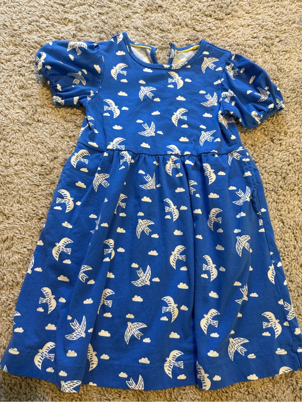 Mini Boden Royal Blue Dress with White Bird print 3-4Y WORN ONCE